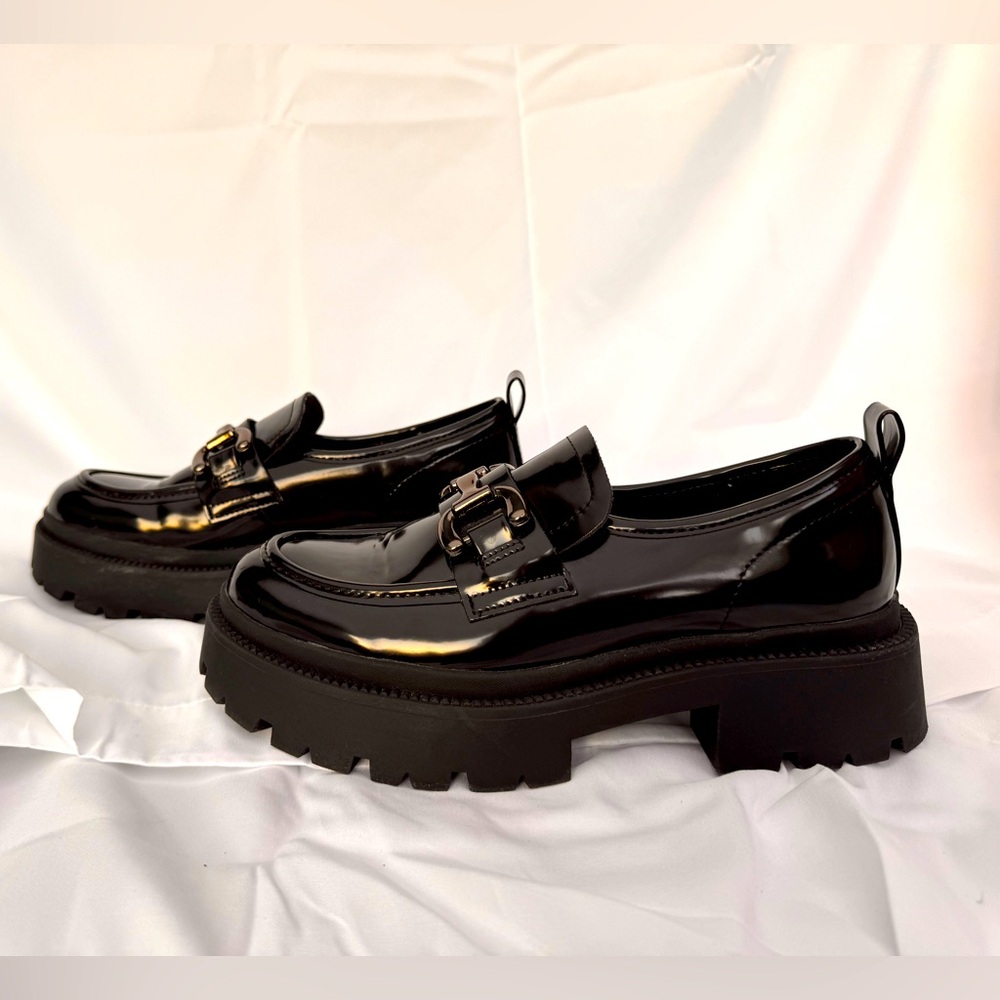 Madden NYC Black Chunky Platform Horsebit Loafers Womens 7.5 Y2K Punk Goth Fall